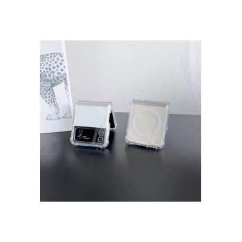 Samsung Galaxy Z Flip 4 ile Uyumlu Kablosuz Şarj Magsafe Özellikli Şeffaf Silikon Kılıf