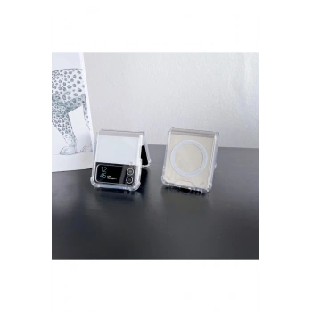 Samsung Galaxy Z Flip 3 ile Uyumlu Kablosuz Şarj Magsafe Özellikli Şeffaf Silikon Kılıf