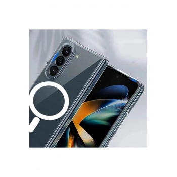Samsung Galaxy Z Fold 4 ile Uyumlu Kablosuz Şarj Magsafe Özellikli Şeffaf Silikon Kılıf