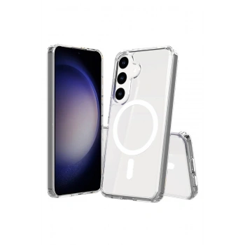 Samsung Galaxy S23 FE ile Uyumlu Kablosuz Şarj Magsafe Özellikli Şeffaf Silikon Kılıf