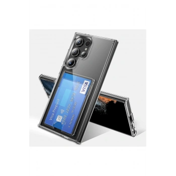 Samsung Galaxy S24 Ultra ile Uyumlu Kartlıklı Şeffaf Kamera Korumalı Silikon Telefon Kılıfı