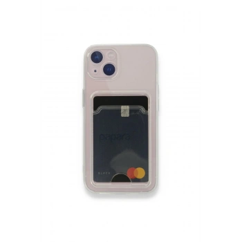 iPhone 15 ile Uyumlu Kamera Korumalı Şeffaf Kartlık Bölmeli Silikon Kılıf Card Case
