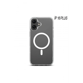 iPhone 16 Plus ile Uyumlu Kablosuz Şarj Magsafe Özellikli Şeffaf Silikon Kılıf