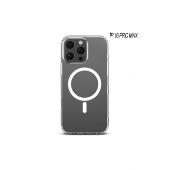iPhone 16 Pro Max ile Uyumlu Kablosuz Şarj Magsafe Özellikli Şeffaf Silikon Kılıf