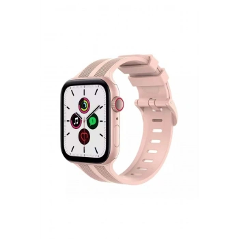 Watch Series 11/10 46mm Uyumlu Çizgi Detaylı Esnek Yumuşak Tokalı Silikon Kordon Yüksek Kalite Kayış