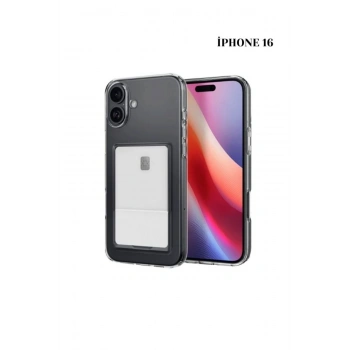 İphone 16 ile Uyumlu Kamera Korumalı Şeffaf Kartlıklı Card Case