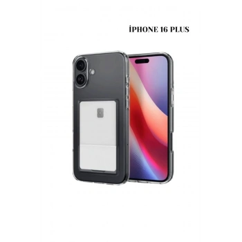 İphone 16 PLUS ile Uyumlu Kamera Korumalı Şeffaf Kartlıklı Card Case