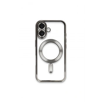 İPHONE 16 PLUS İLE UYUMLU LAZER KESİM KENARLARI RENKLİ MAGSAFE ÖZELLİKLİ ŞEFFAF TELEFON KILIFI