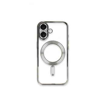 İPHONE 16 PLUS İLE UYUMLU LAZER KESİM KENARLARI RENKLİ MAGSAFE ÖZELLİKLİ ŞEFFAF TELEFON KILIFI