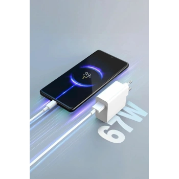 Xiaomi ile Uyumlu 67W Turbo Şarj Hızlı Şarj Saliseli TYPE-C Şarj Aleti Kablo+Başlık Set