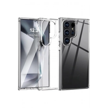 Samsung Galaxy S24 Ultra ile Uyumlu Sararmaz Sert PC Kristal Netlikte Şeffaf Telefon Kılıfı