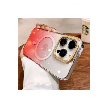 Apple iPhone 16 ile Uyumlu Metal Kamera Çerçeveli Sert PC Renk Geçişli MagSafe Uyumlu Kılıf
