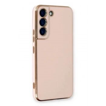 Samsung Galaxy S22 Plus ile Uyumlu Gold Detaylı Parlak Esnek Silikon Kılıf