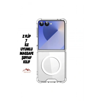 Samsung Galaxy Z Flip 7 ile Uyumlu Kablosuz Şarj Magsafe Özellikli Şeffaf Silikon Kılıf
