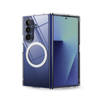 Samsung Galaxy Z FOLD 7 ile Uyumlu Kablosuz Şarj Magsafe Özellikli Şeffaf Silikon Kılıf