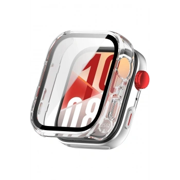 Huawei Watch Fit 4 Uyumlu Şeffaf PC Kasa Ve Ekran Koruyucu Siyah Çizgili Full Cover Case