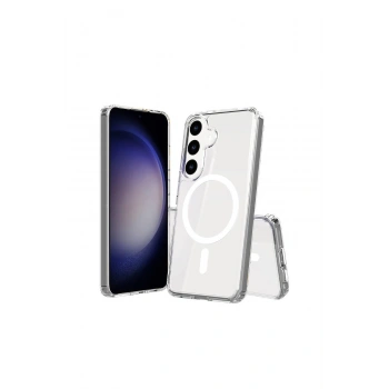 Samsung Galaxy S24 Magsafe Wireless Kablosuz Şarj Destekli Şeffaf Darbe Emici Telefon Kılıfı