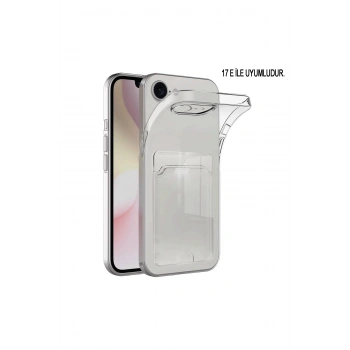 iPhone 17e ile Uyumlu Kamera Korumalı Şeffaf Kartlıklı Kılıf Card Case