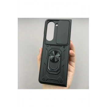 Samsung Galaxy Z Fold 7 ile Uyumlu Lens Korumalı Yüzük Stantlı Tank Kılıf