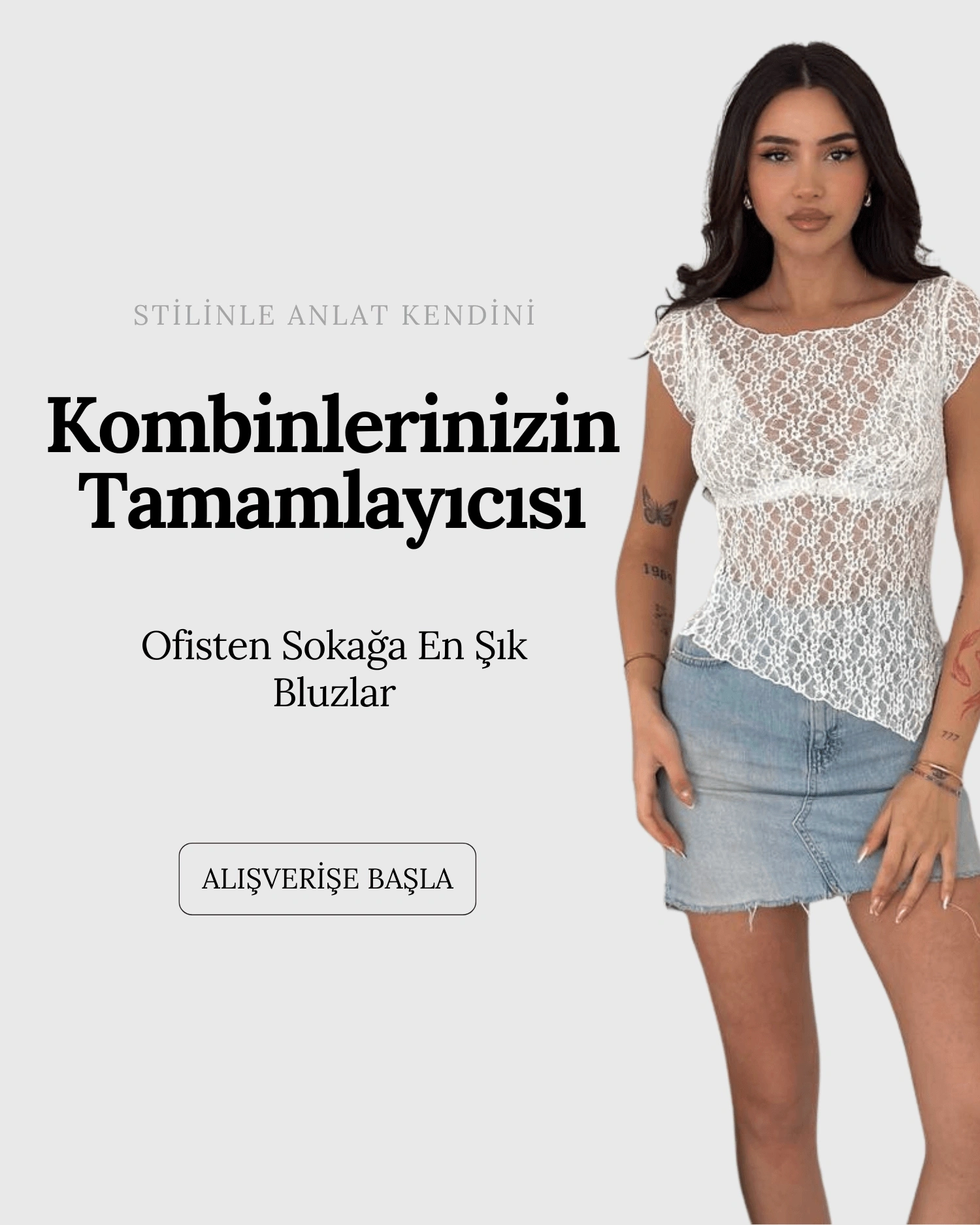 Beyaz file bluz ve kot etek kombini - Bluz Modelleri Kategorisi