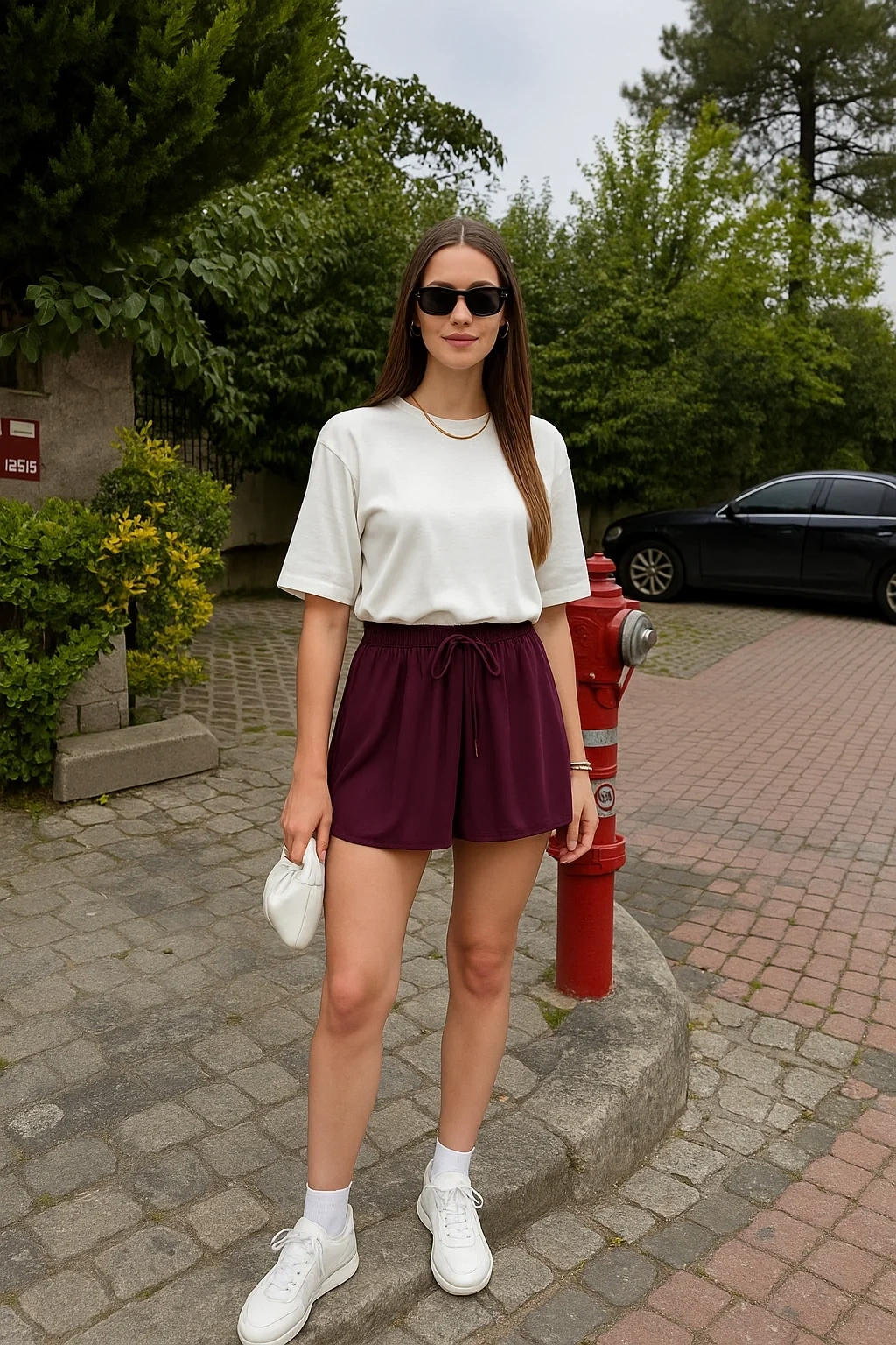 bysoca Kadın Bordo Yüksek Bel Beli Lastikli ve Bağcıklı Pileli İçi Şortlu Mini Spor Tenis Eteği