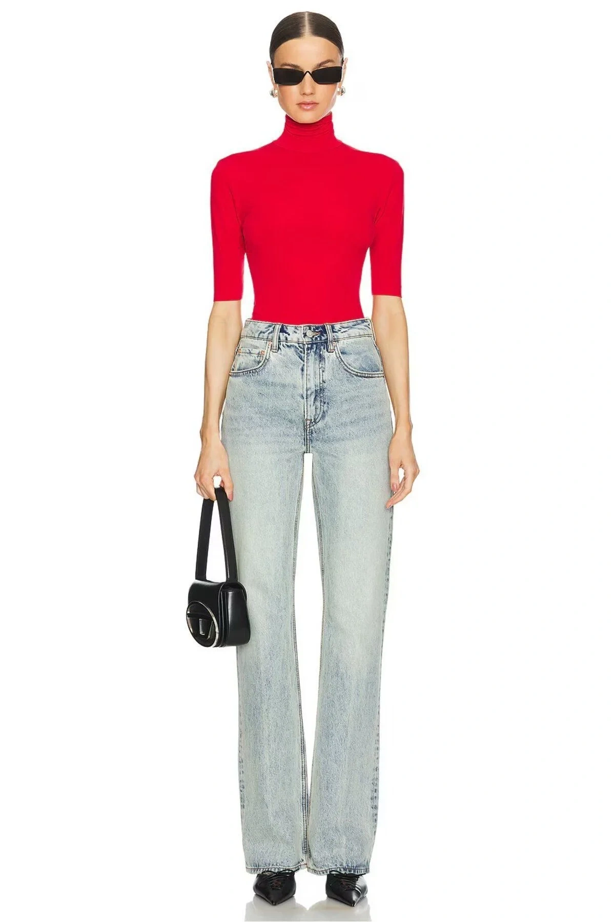 bysoca Kadın Kırmızı Balıkçı Yaka Kısa Kollu Vücudu Saran Basic Bluz