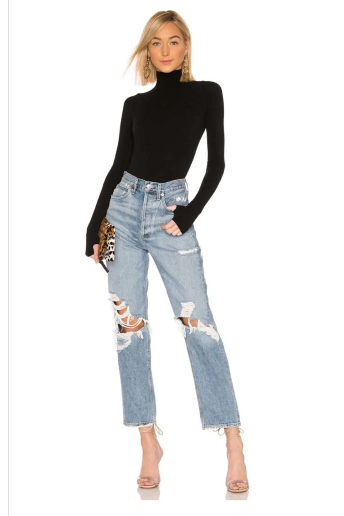 bysoca Kadın Siyah Balıkçı Yaka Boğazlı Uzun Kollu Parmak Geçmeli Esnek Tanga İpek Jarse Bodysuit