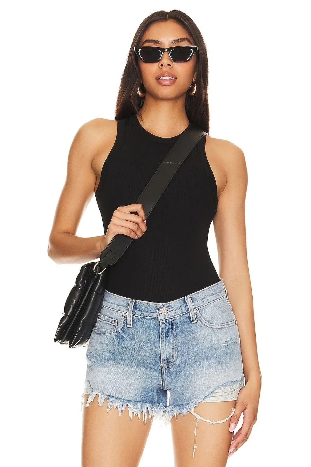 bysoca Kadın Siyah Yüksek Yaka Sırtı Amerikan Kesim Çift Kat Sandy Kumaş Tanga Basic Bodysuit