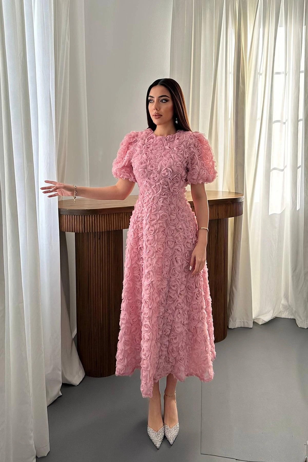 Pudra Güllü Elbise - Pudra