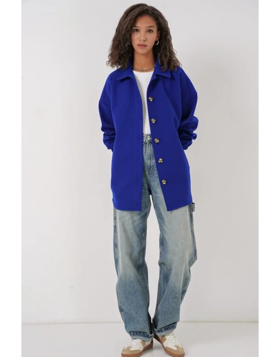 0674 Cepli Oversize Gömlek - Saks