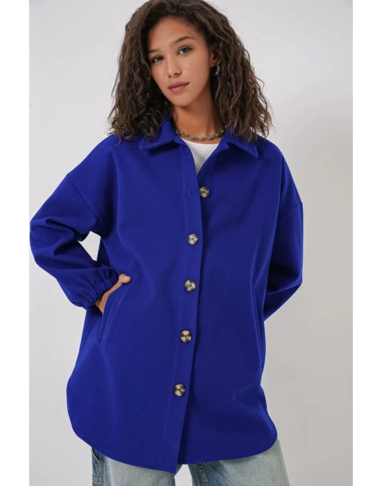 0674 Cepli Oversize Gömlek - Saks