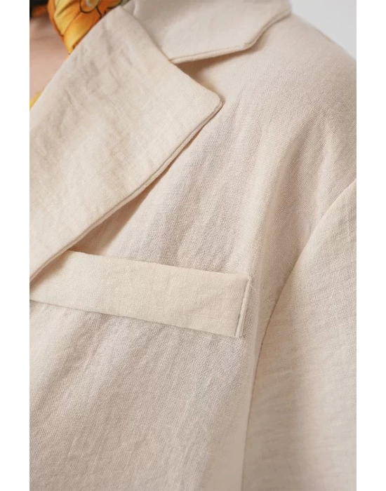 0706 Crop Keten Ceket - M. Krem
