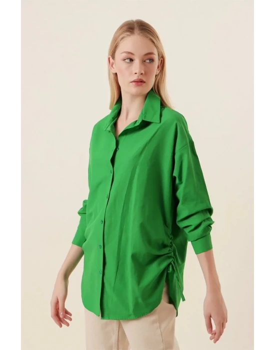 20132 İp Büzgülü Oversize Gömlek - Yeşil