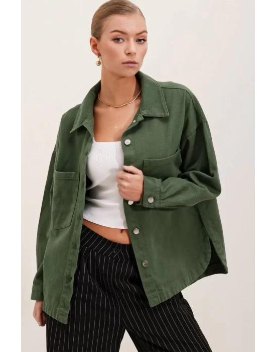20192 Oversize Gabardin Gömlek Ceket - Haki