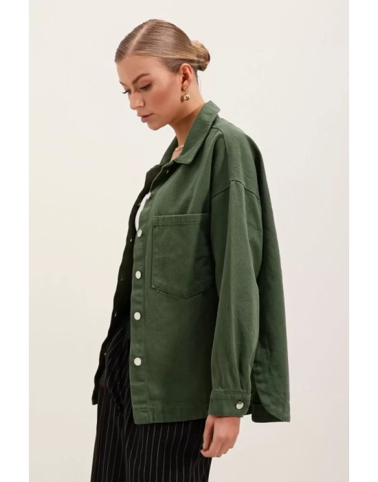 20192 Oversize Gabardin Gömlek Ceket - Haki