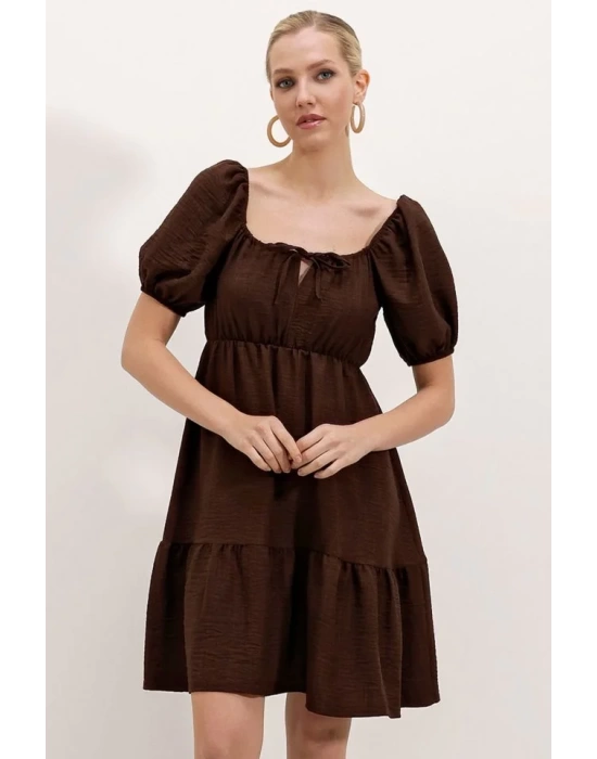 2351 Kloş Poplin Elbise - A.Kahve