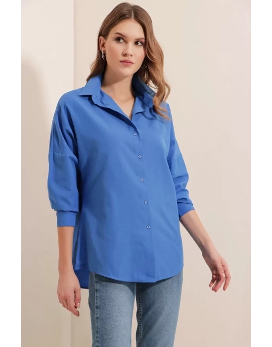3900 Oversize Uzun Basic Gömlek - B.Mavi