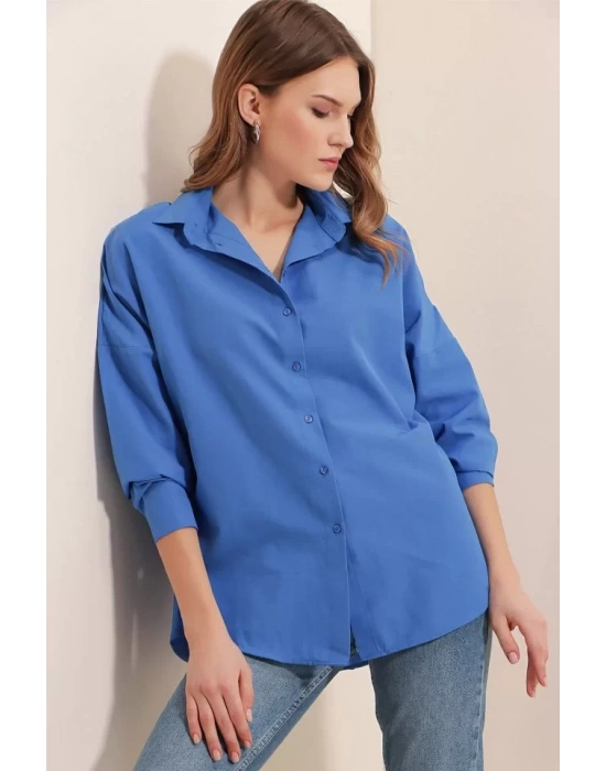 3900 Oversize Uzun Basic Gömlek - B.Mavi