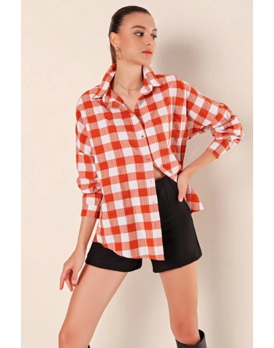 3900 Oversize Uzun Basic Gömlek - Taba