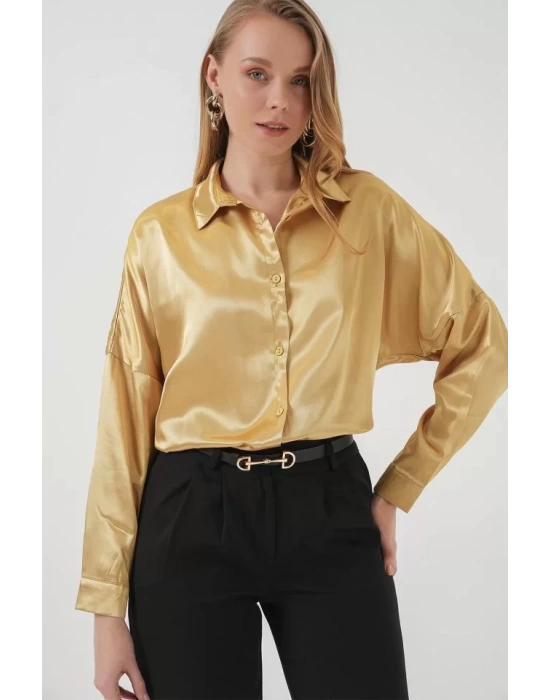 3985 Oversize Saten Gömlek - Altın Sarısı