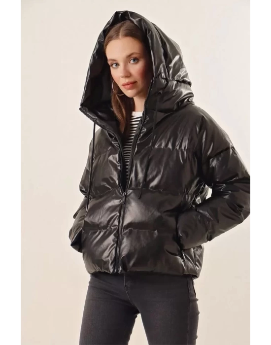 5114 Oversize Deri Mont - Siyah