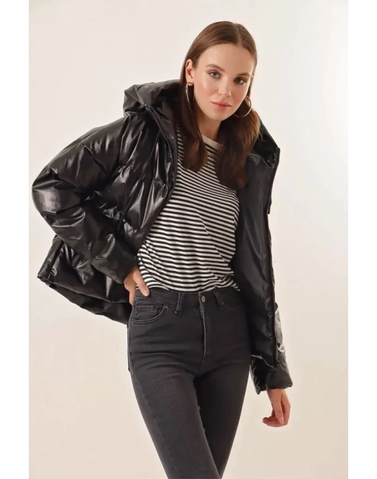 5114 Oversize Deri Mont - Siyah