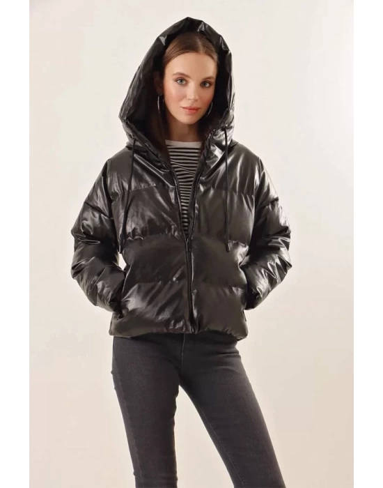5114 Oversize Deri Mont - Siyah