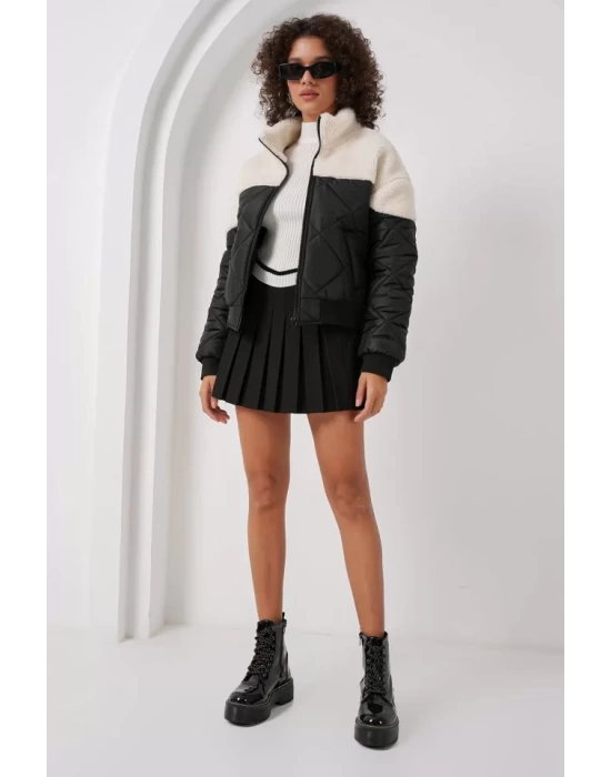 5195 Kapitone Şişme Mont - Ekru