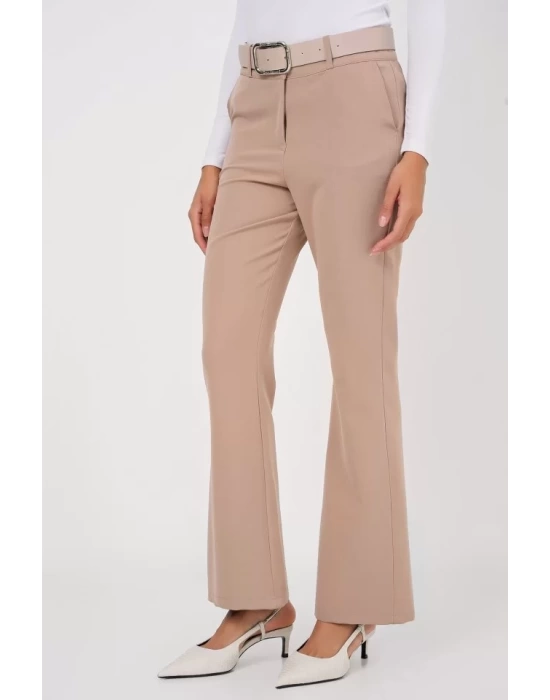 6538 Kemerli İspanyol Paça Pantolon - Bej