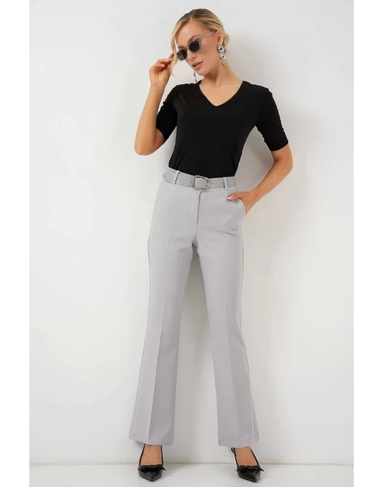 6538 Kemerli İspanyol Paça Pantolon - Gri