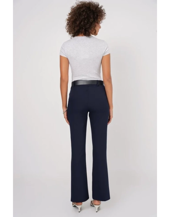 6538 Kemerli İspanyol Paça Pantolon - Lacivert
