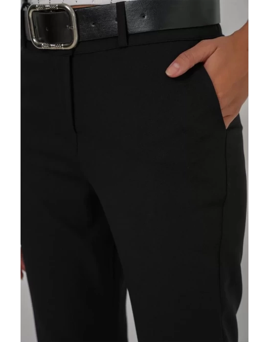 6538 Kemerli İspanyol Paça Pantolon - Siyah