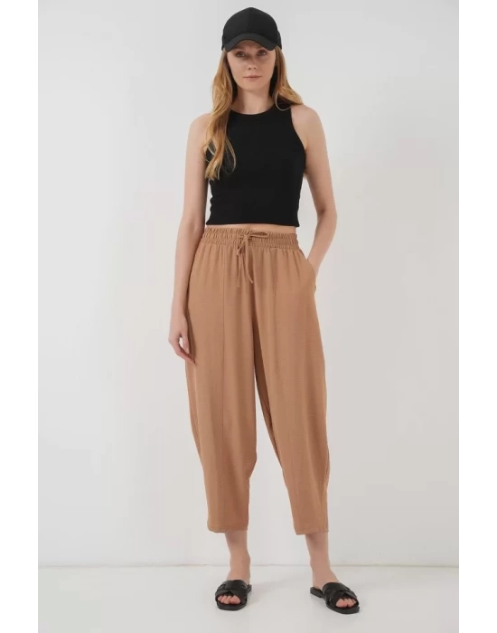 6591 Dokuma Şalvar Pantolon - Camel