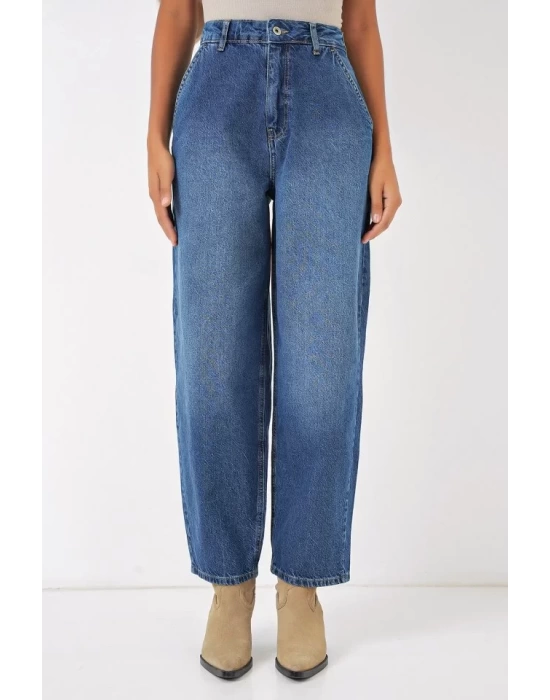 6688 Yüksek Bel Baggy Kot Pantolon - Lacivert
